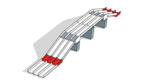 Picture of a Tamiya Mini 4WD 3 lanes junior circuit double table top with 20/160 degree bank and a straight