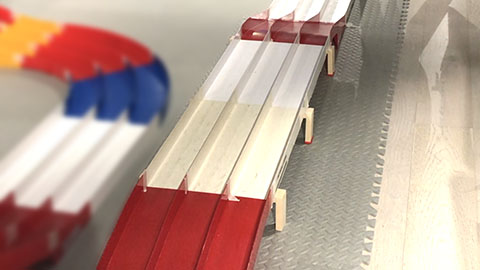 Picture of a Tamiya Mini 4WD 3 lanes junior circuit single table top obstacle